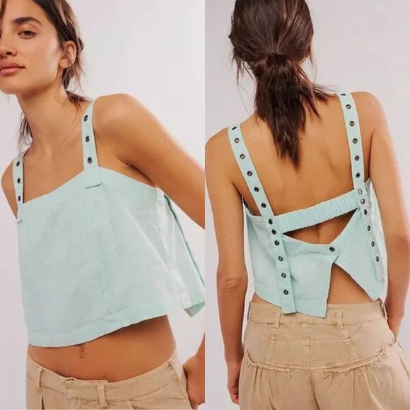 New! Free People Syd Grommet Crop Linen Blend Tank Top Size Small 2451 - Picture 1 of 9